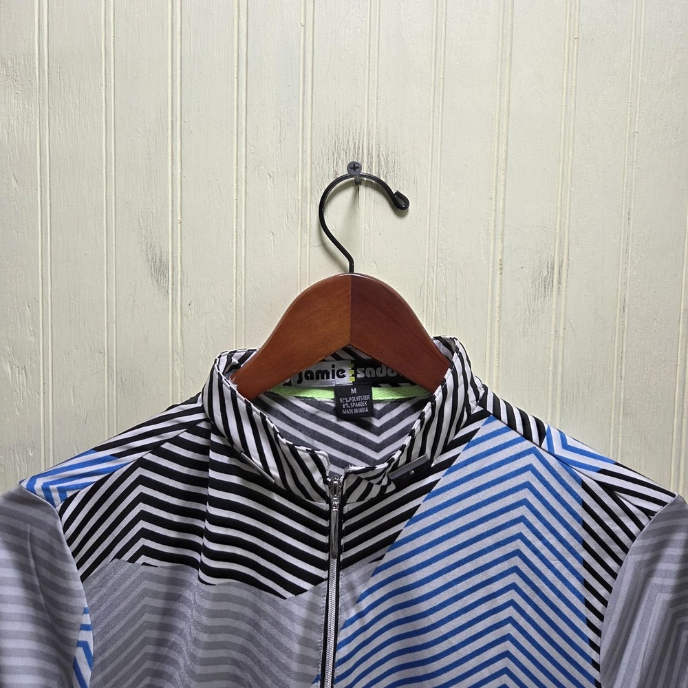 Jamie Sadock Polo Shirt Womens Medium Multicolor Stripe 1/4 Zip Mock Neck Golf
